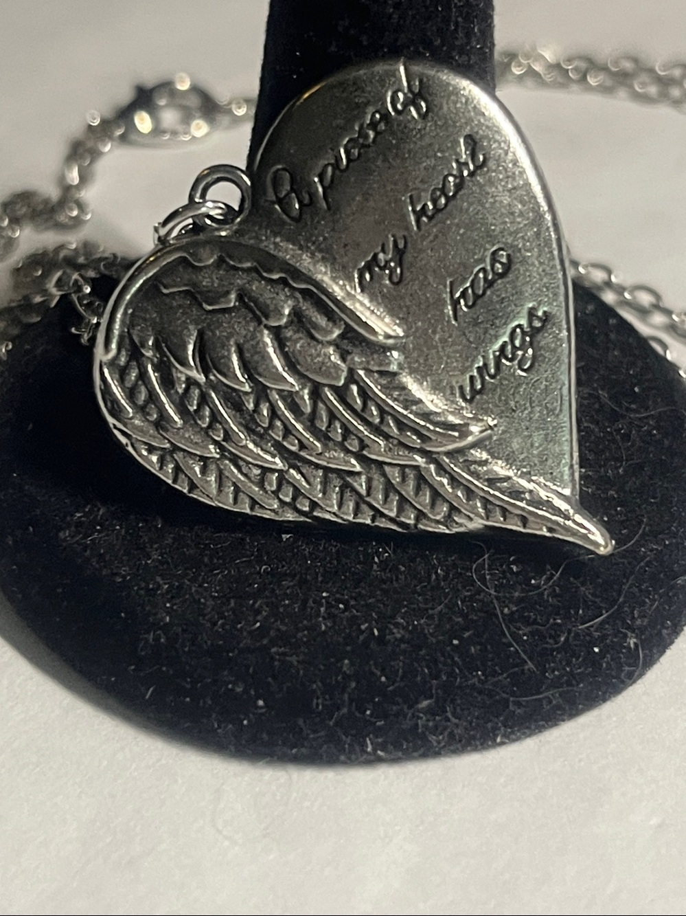Winged Heart Pendant Necklace - Silver Tone